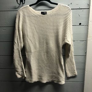 ANA Womens Boat Neck Sparlky Oversized Sweater White XSmall